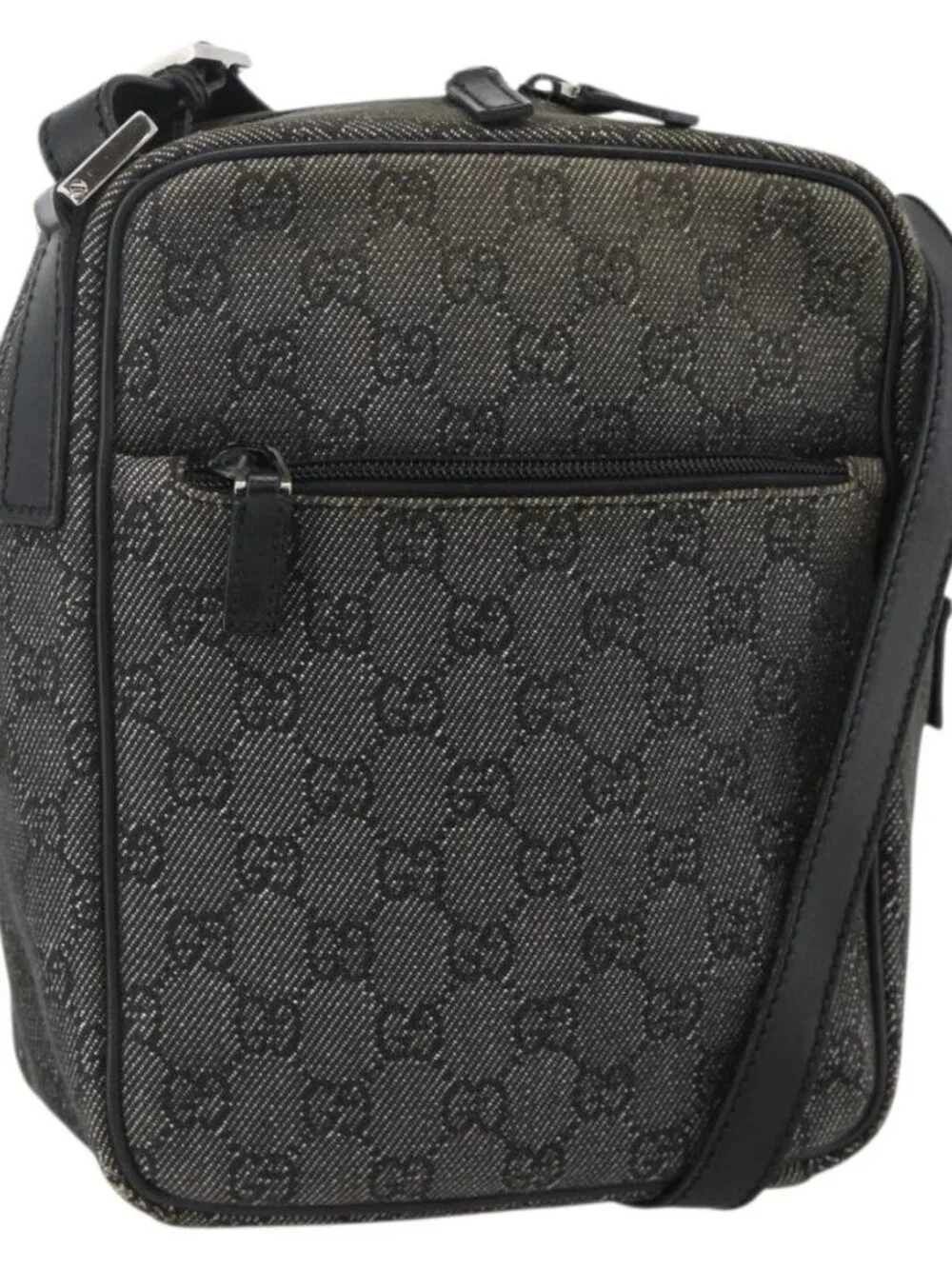 GUCCI GG Canvas Shoulder Bag Black Silver 03136 Auth 175385